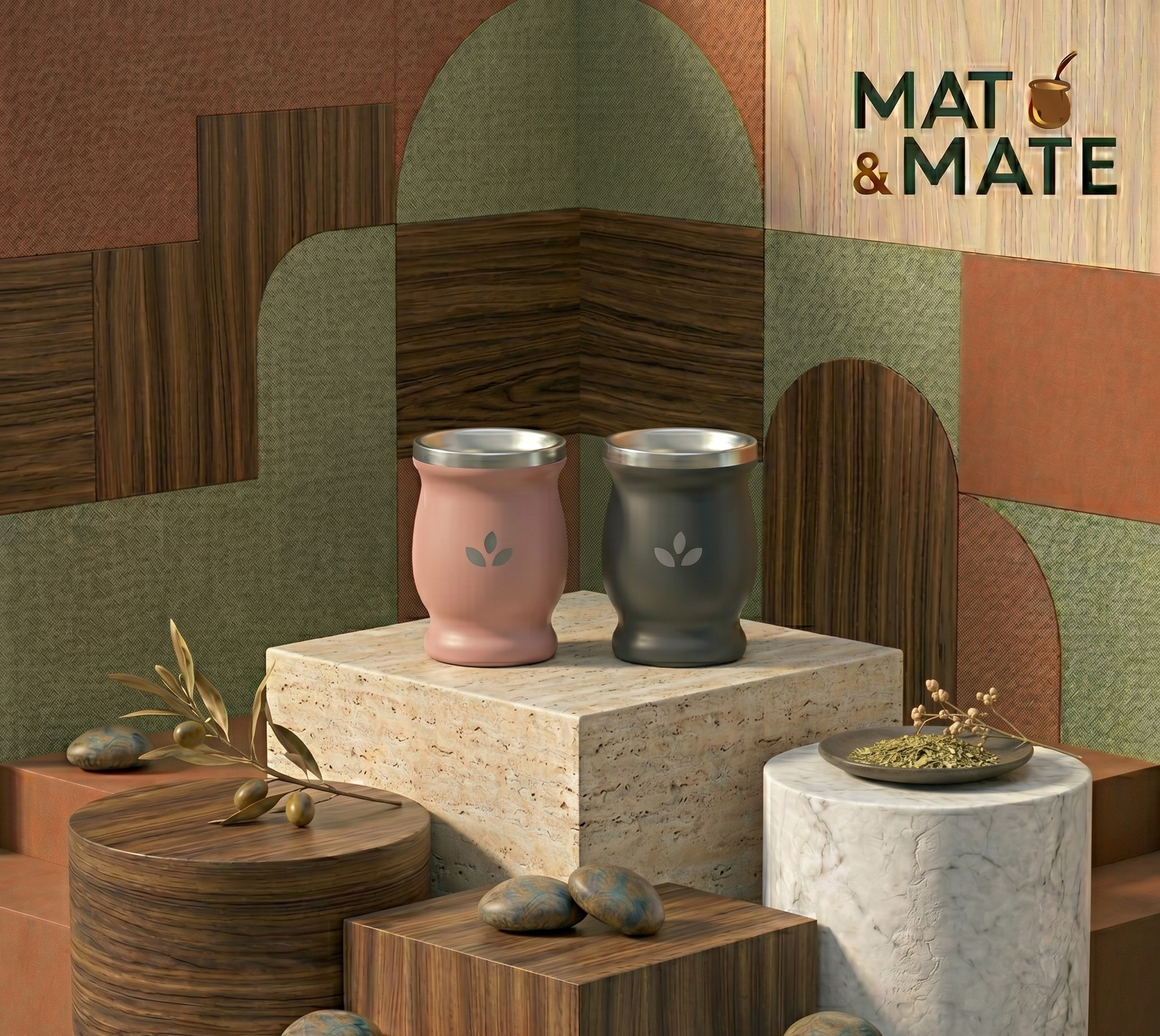 Mate de Acero Inoxidable Rosa / Gris